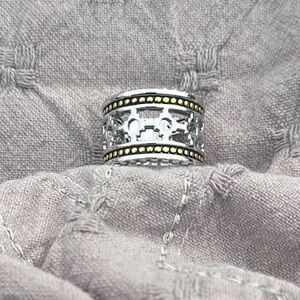 Park Lane Silver and Black Patterned Ring Sz 6